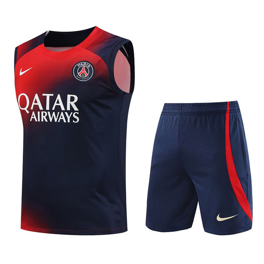 PSG Blue/Red Short Training Set No Sleeves 23/24